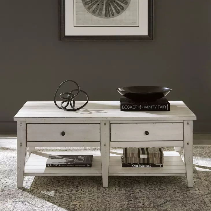 Lake House Weathered White Rectangular Cocktail Table