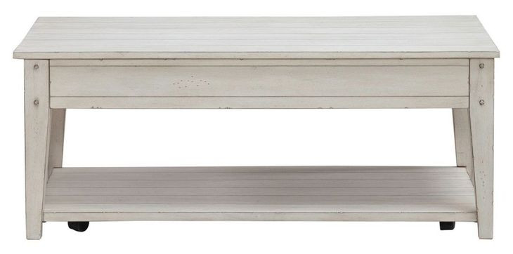 Lake House Weathered White Rectangular Lift Top Cocktail Table