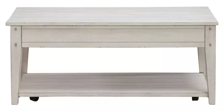 Lake House Weathered White Rectangular Lift Top Cocktail Table
