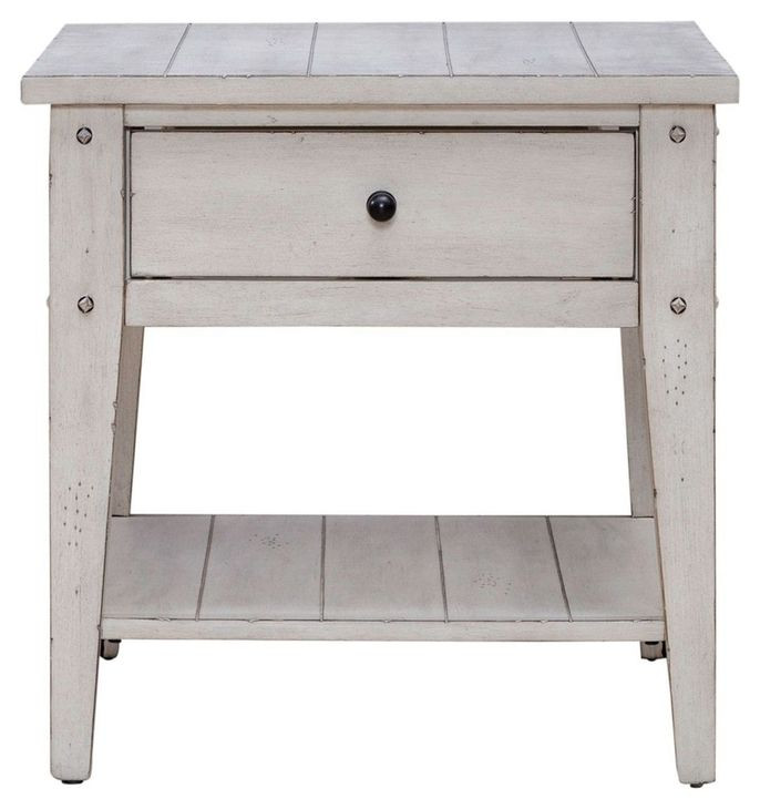 Lake House Weathered White Rectangular End Table