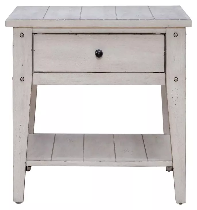 Lake House Weathered White Rectangular End Table