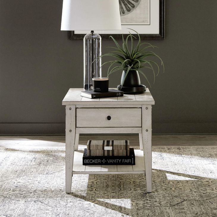 Lake House Weathered White Rectangular End Table