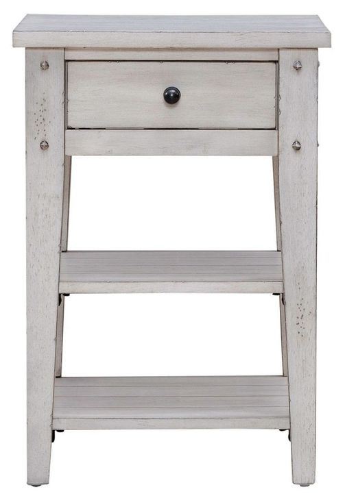 Lake House Weathered White Square Chairside Table