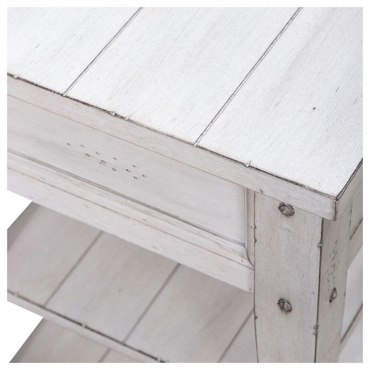 Lake House Weathered White Square Chairside Table