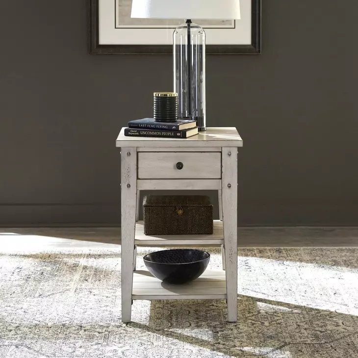 Lake House Weathered White Square Chairside Table