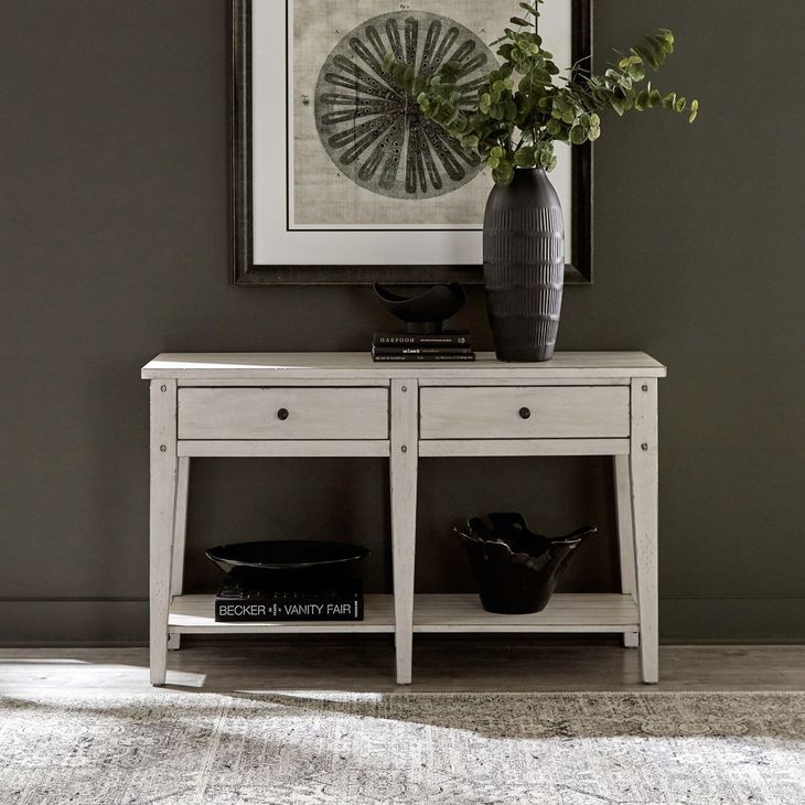 Lake House Weathered White Rectangular Sofa Table