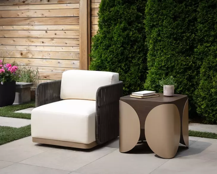 Ravenna Stinson Cream Performance Fabric Swivel Outdoor Arm Chair