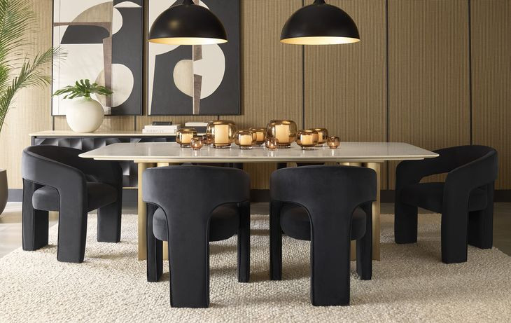 Astara Cream Marble And Antique Brass 94" Dining Table