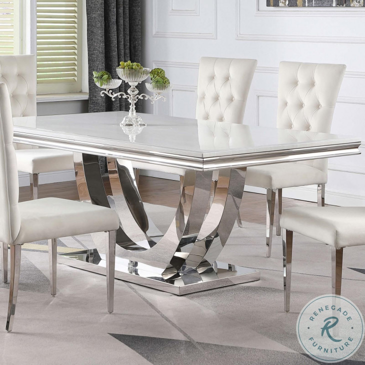 Kerwin Chrome And White Faux Marble Top Rectangle Dining Table From