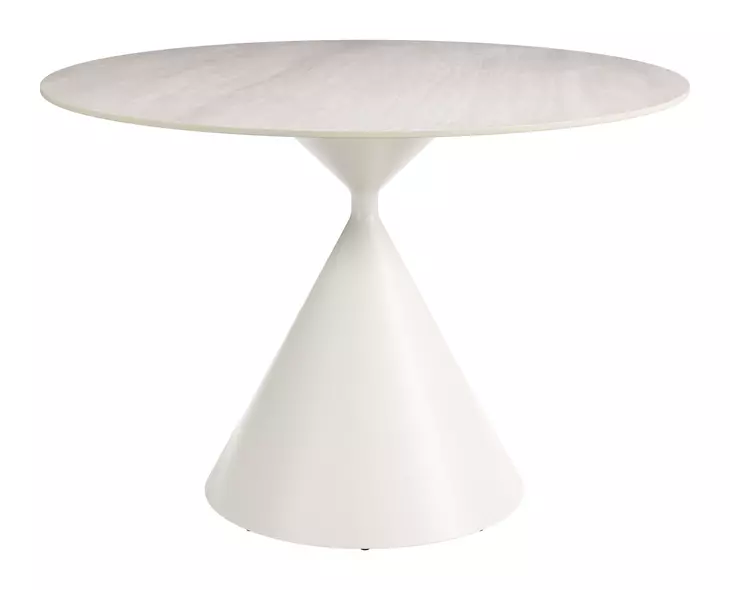 Plinn Light Beige and White 43" Round Sintered Stone Top Dining Table