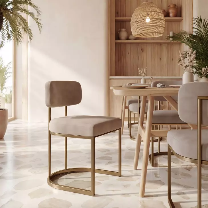 Velar Beige and Bronze Upholstered Dining Side Chair Set of 2