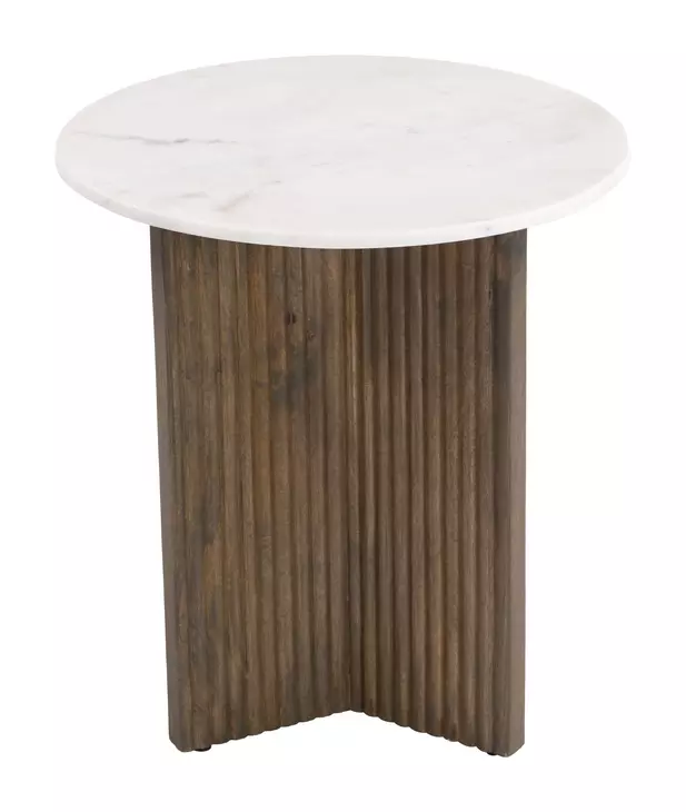 Tailo White and Brass Round Marble Top Side Table