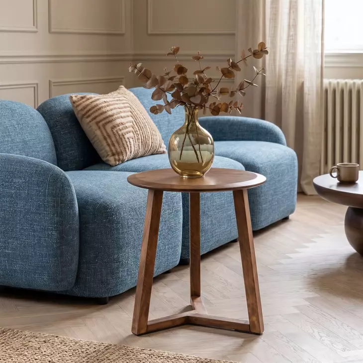 Macaria Walnut Round Side Table
