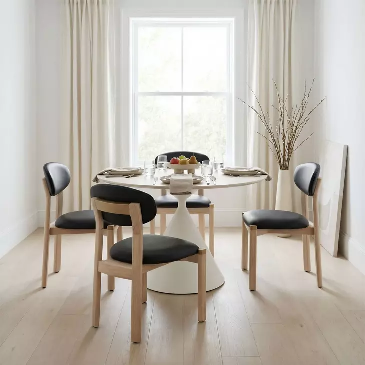 Plinn Light Beige and White 43" Round Sintered Stone Top Dining Table