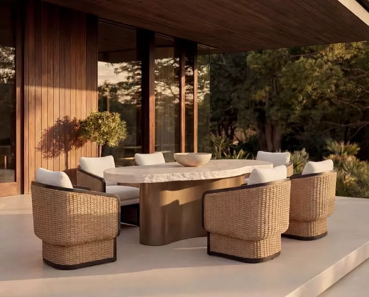 Juna Louis Cream Performance Fabric Upholstered Outdoor Lounge Chair