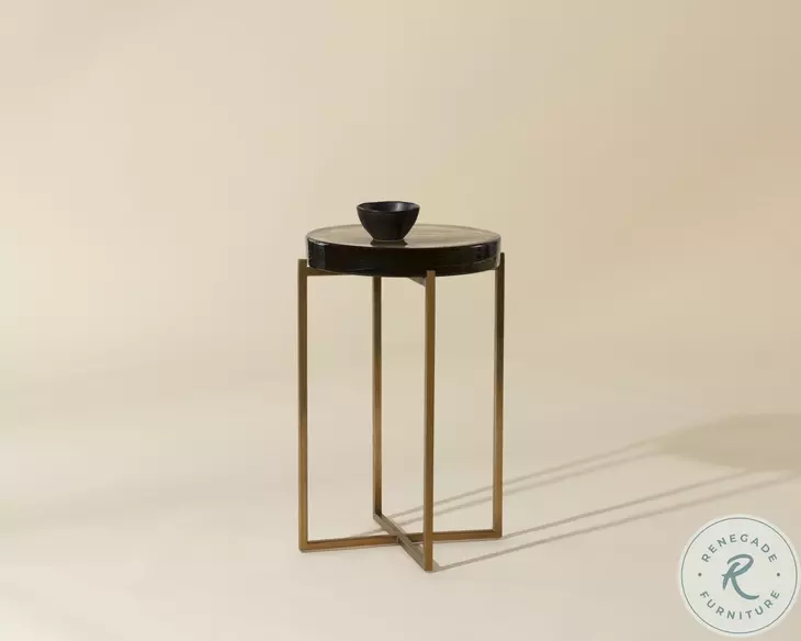 Sheena Smoked And Antique Brass Glass End Table