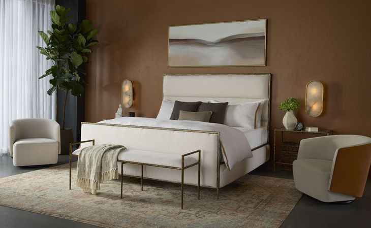 Yasmine Zenith Alabaster Performance Fabric King Platform Bed