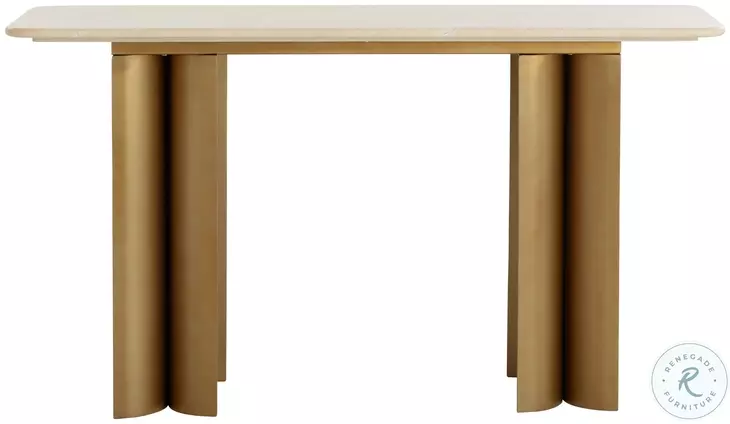 Astara Cream Marble And Antique Brass Console Table
