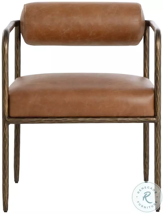 Ajani Tan Leather Dining Arm Chair