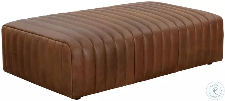 Cassiel Lucia Tobacco Leather Rectangular Ottoman