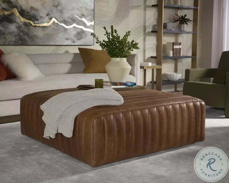 Lewin Lucia Tobacco Leather Square Ottoman