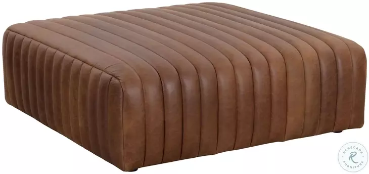 Lewin Lucia Tobacco Leather Square Ottoman