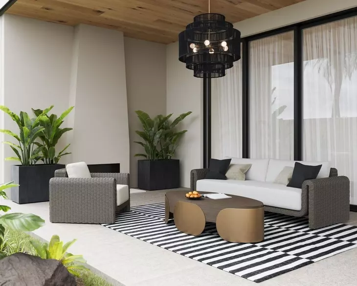 Ravina Louis Cream and Gray Performance Fabric Outdoor 96" Sofa
