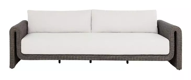 Ravina Louis Cream and Gray Performance Fabric Outdoor 96" Sofa
