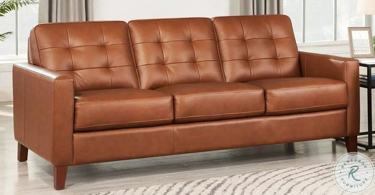 Cassian Nutmeg Leather 80" Sofa
