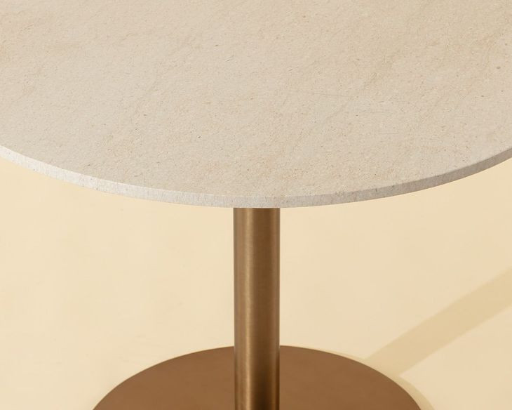 Iska Cream and Antique Brass 40" Round Marble Top Bistro Table