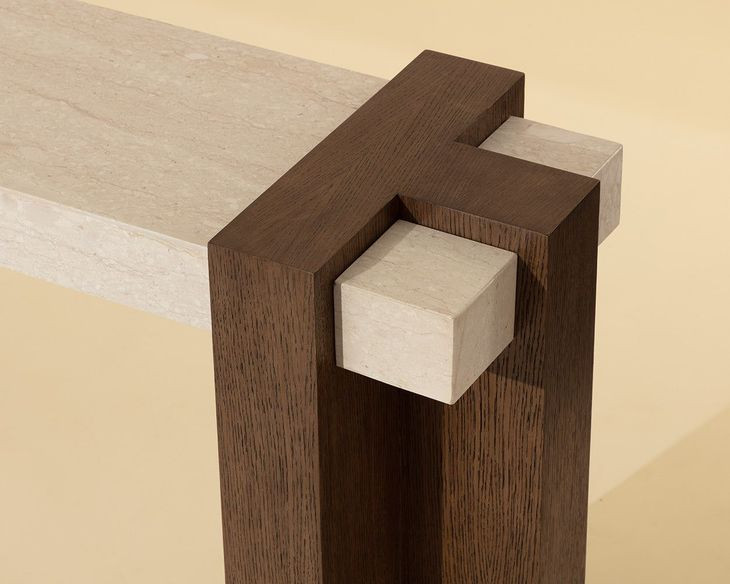 Minerva Cream and Brown Rectangular Marble Top Console Table