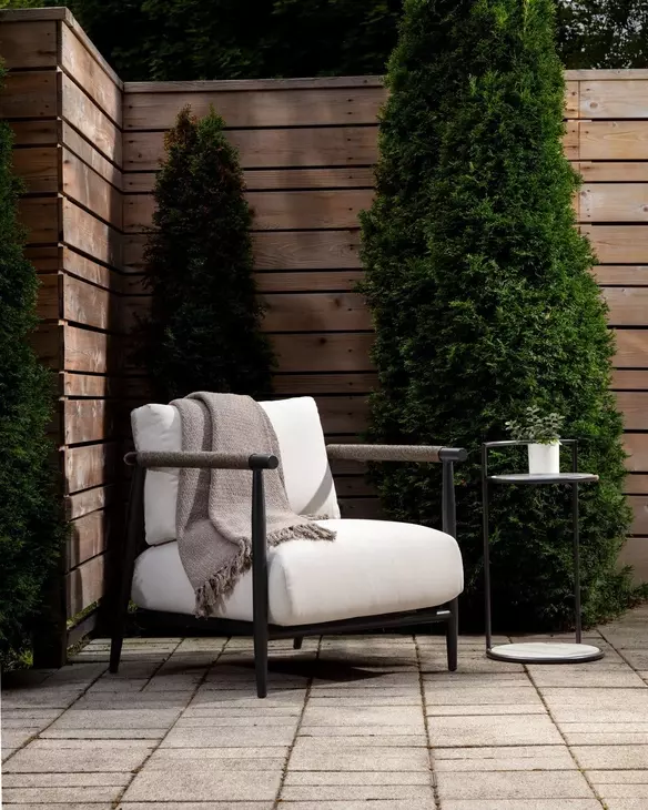 Brielle Palazzo Cream and Black Performance Fabric Upholstered Outdoor Lounge Chair