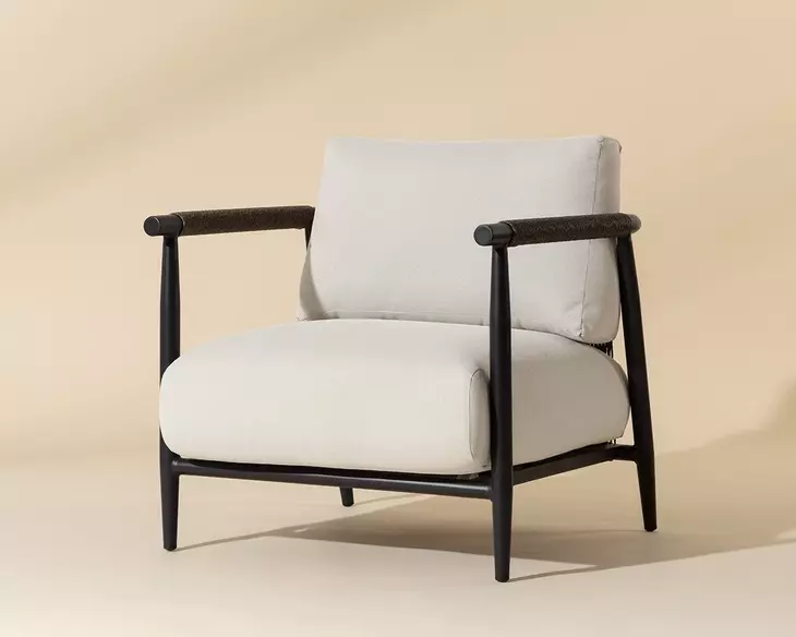 Brielle Palazzo Cream and Black Performance Fabric Upholstered Outdoor Lounge Chair