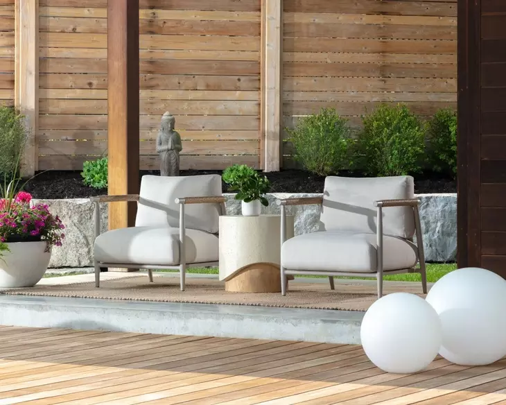 Brielle Palazzo Cream and Greige Performance Fabric Upholstered Outdoor Lounge Chair