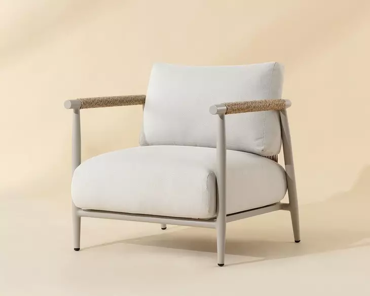 Brielle Palazzo Cream and Greige Performance Fabric Upholstered Outdoor Lounge Chair