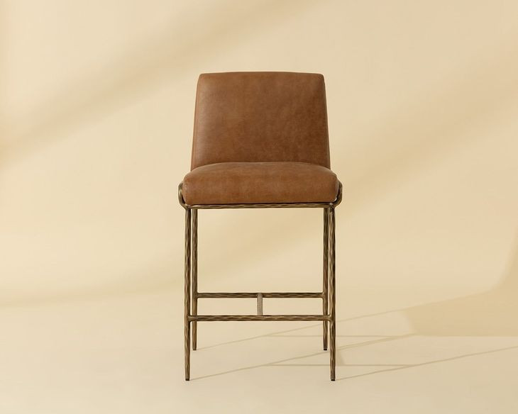 Lathan Tan Leather Upholstered Counter Height Stool