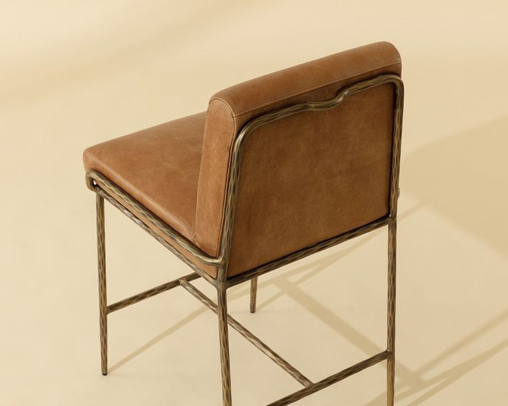 Lathan Tan Leather Upholstered Counter Height Stool