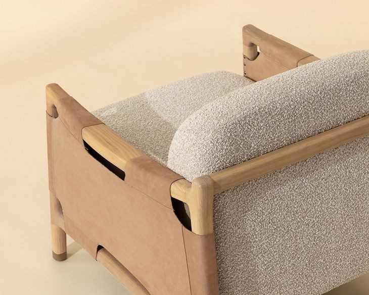 Calloway Santa Cruz Oatmeal and Nubuck Tan Leather Upholstered Lounge Chair