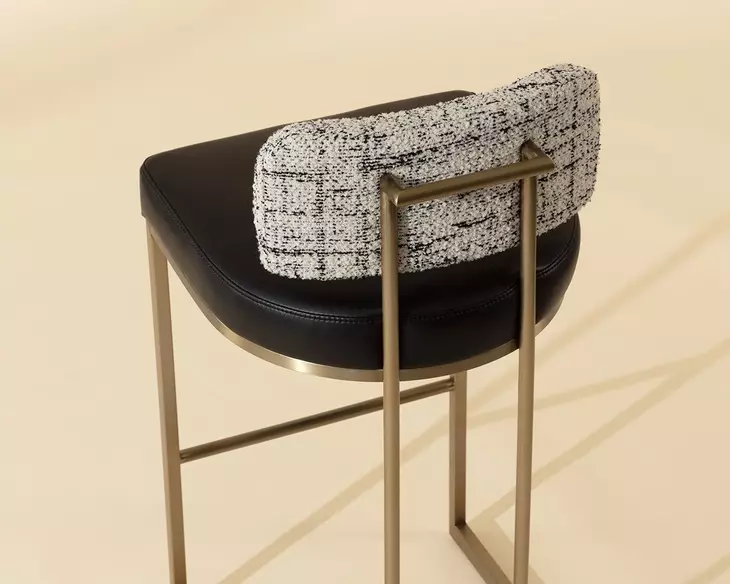 Sylvara Bravo Black and Halton Birch Performance Fabric Bar Stool