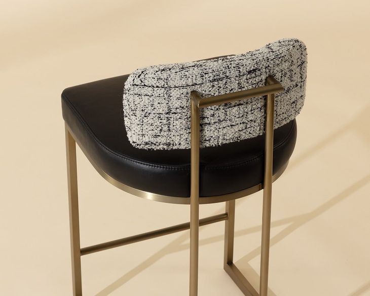 Larissa Bravo Black and Halton Birch Performance Fabric Counter Height Stool