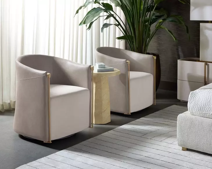 Aria Meg Taupe and Ivanhoe Mineral Upholstered Swivel Lounge Chair