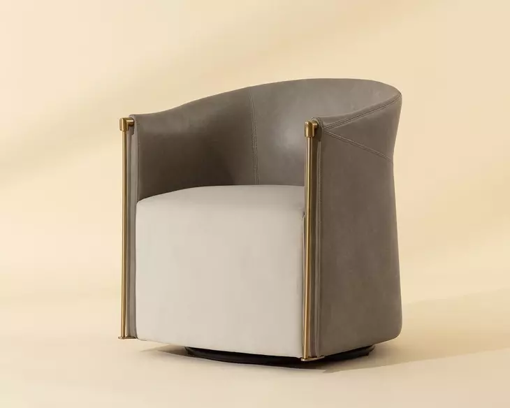 Aria Meg Taupe and Ivanhoe Mineral Upholstered Swivel Lounge Chair