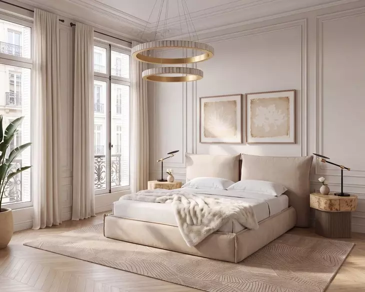 Amoris Danny Cream King Upholstered Panel Bed