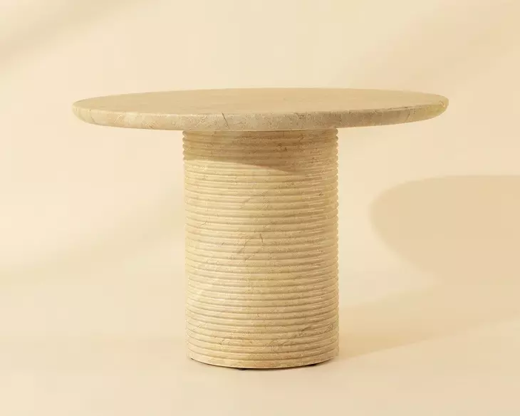 Riva Travertine Look 43" Round Concrete Top Outdoor Dining Table