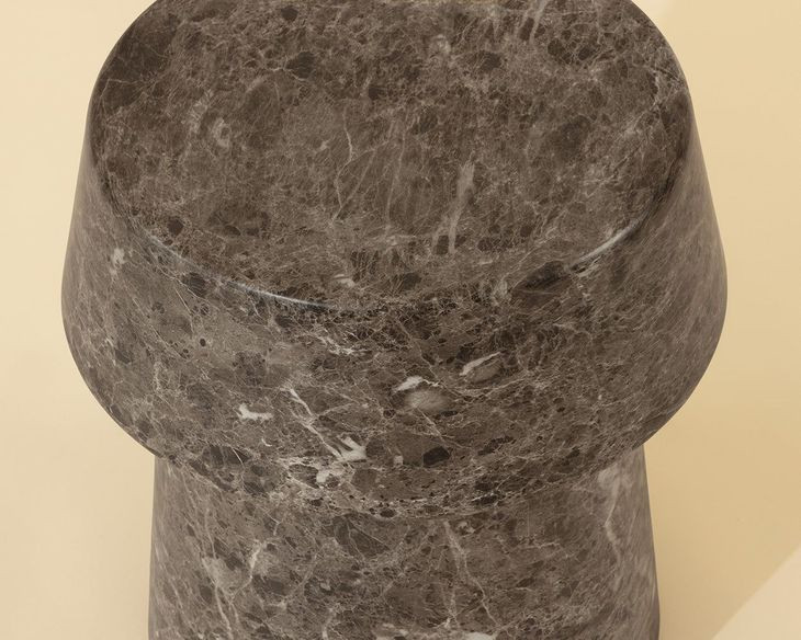 Brie Dark Emperador Round Concrete Top Outdoor End Table