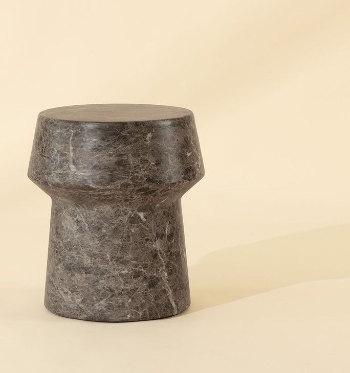 Brie Dark Emperador Round Concrete Top Outdoor End Table