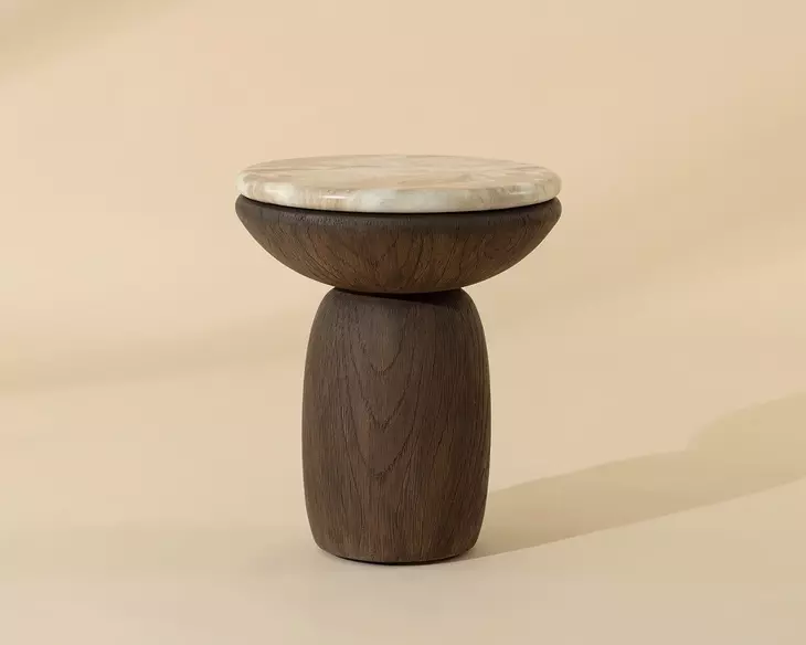 Orina Macchiato and Brown Outdoor Round End Table
