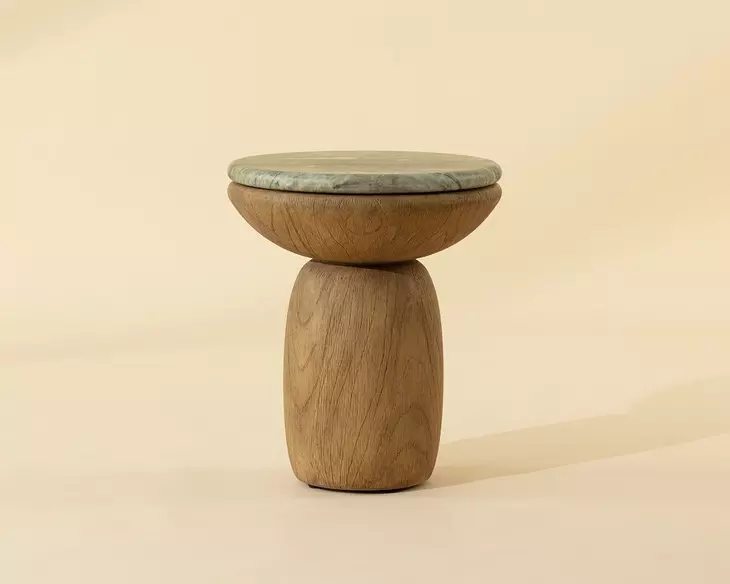 Orina Sage and Brown Outdoor Round End Table