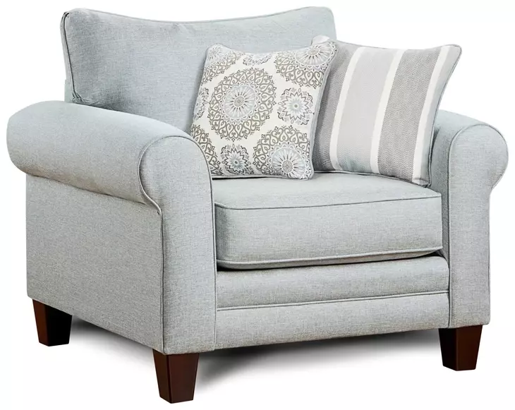 Grande Mist Gray Performance Fabric Upholstered Chair and A Half with Pillows