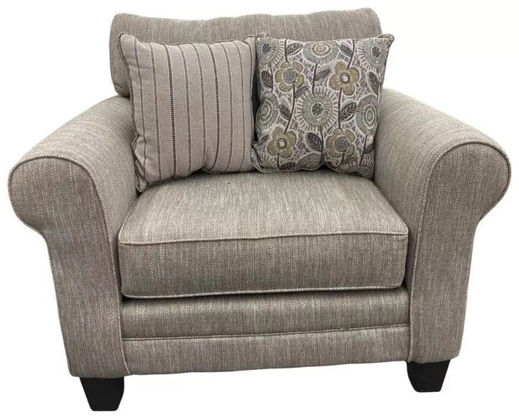 Vandy Heather Greige Upholstered Chair and A Half with Pillows